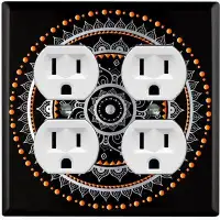 WorldAcc Metal Light Switch Plate Outlet Cover (Orange Black Mandala Circle  - Double Duplex)