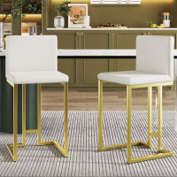 Mercer41 25.8" Counter Height Bar Stools Set Of 2, Mid-Century Modern Gold Counter Height Bar Stools With Back