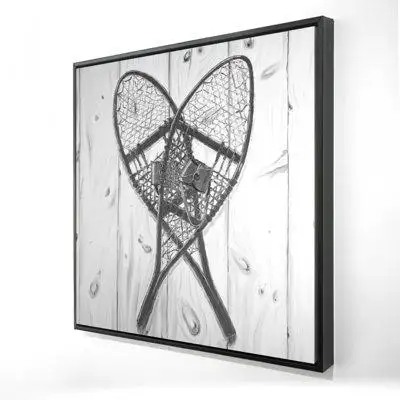 Orren Ellis Vintage monochrome wood snowshoes - 36"x36" Framed canvas