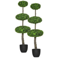 Primrue Set Of 2 43.25"  Artificial Boxwood Topiary Trees With  Pots, Potted Plant Anti-UV Front Door Decor