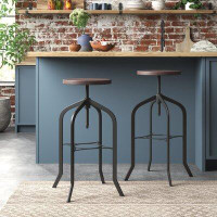 Steelside™ Cedric 30" Barstool with Adjustable Wood Seat - Kitchen Furniture - Rustic Stool