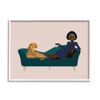 Stupell Industries Modern Fashion Female Wine Glass Cheetah Animal Couch Oversized White Framed Giclee Texturized Art By