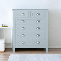 Gracie Oaks Blue-Grey Cabinet Dresser With 6 Drawers-A