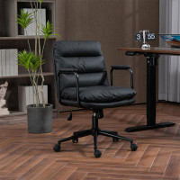 17 Stories Office Chair,Mid Back Home Office Desk Task Chair With Wheels And Arms Ergonomic PU Leather Computer Rolling