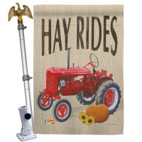 Breeze Decor Hay Rides - Impressions Decorative Aluminum Pole & Bracket House Flag Set HS113075-BO-02