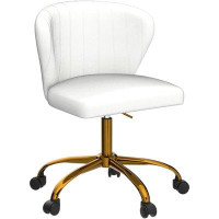 Mercer41 Mercer41 Office Desk Chairs With Wheels & Gold Base, Modern Velvet Cute Armless Office Chair, Adjustable Low Ba