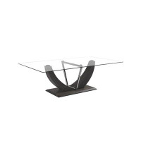 Orren Ellis Clear Tempered Glass Table Top With Grey Tone Wood Veneer Base And Rose Gold Chrome Accents Dining Coffee Ta