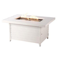 Lark Manor Yahya Rectangular 48 In. X 36 In. Aluminum Propane Fire Pit Table, Glass Beads, Two Covers, Lid, 55,000 Btus