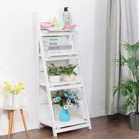 Rex Foldable 4-Tier Ladder Bookcase Storage Rack Plant Stand Shelf Display White USA