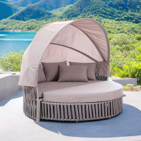 Arlmont & Co. Nordic outdoor bed sofa Leisure hotel Pool Terrace lounge chair high-end round bed with canopy water