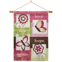 Breeze Decor Welcome Butterfly Floral - Impressions Decorative Wood Dowel With String House Flag Set HS100056-BO-03