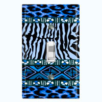 WorldAcc Metal Light Switch Plate Outlet Cover (Safari Pattern African Tribal Cheetah Leopard Blue   - Single Toggle)