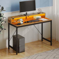 AKLOV Computer Desk 55 inch with LED Lights & Power Outlets