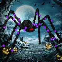The Holiday Aisle® 2Pack Halloween Decoration Spider 60 Inch Light Up Giant Big Spider Web For Indoor Outdoor Halloween