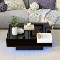 Ivy Bronx Modern Minimalist Design 31.5*31.5In Square Coffee Table With Detachable Tray And Plug-In 16-Color LED Strip L