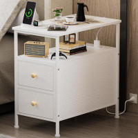 Latitude Run® Night Stand End Table Small Side Table White Nightstand Charging Station 2-Drawer Dresser