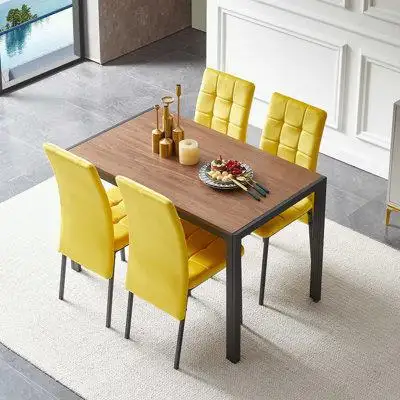 Mercer41 5-Piece Dining Set with Velvet High Back Chair and Creative Design MDF Table