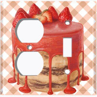 WorldAcc Metal Light Switch Plate Outlet Cover (Layered Strawberry Drizzle Cake - (L) Single Duplex / (R) Single Toggle)