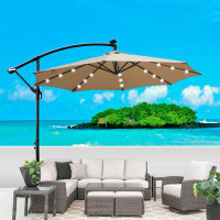 Latitude Run® Tan 10 Ft Outdoor Patio Umbrella Solar Powered LED Lighted Sun Shade Market Waterproof 8 Ribs Umbrella Wit