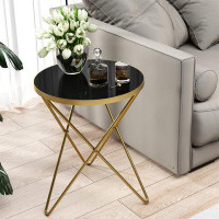 Mercer41 Fashionable Black Glass & Gold End Table - Modern Elegance For Your Home Decor