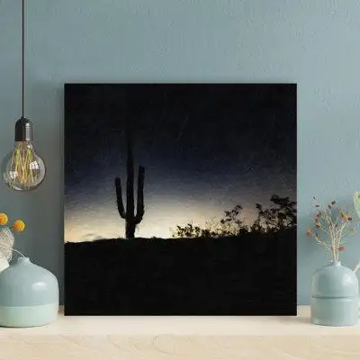 Foundry Select Silhouette On Cactus Plant - 1 Piece Square Graphic Art Print On Wrapped Canvas