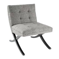 Hokku Designs Accent Chair With A Linen-Style Fabric Upholstered And Black Wood Legs, Set Of 2 - Grey