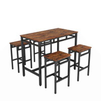 17 Stories Bar Table Set 5PC Dinging Table Set With High Stools, Structural Strengthening, Industrial Style. Grey, 43.31