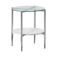 Ivy Bronx Ilsemarie Round End Table with Glass Top in Clear and White