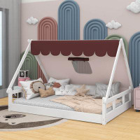 Isabelle & Max™ Aaeryn Wooden Full Size Tent Bed with Fabric for Kids,Platform Bed with Fence and Roof