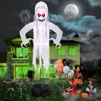 The Holiday Aisle® Large 12 FT Halloween Inflatable Decoration Levitating White Ghost, Blow Up Animated Red Eyes Ghost W