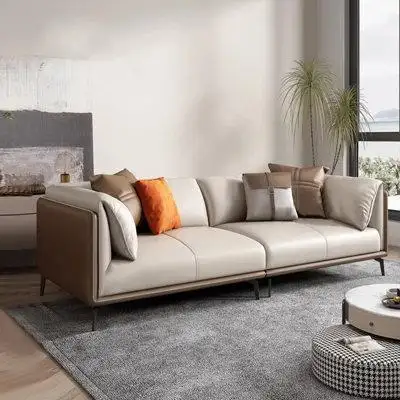 Jenni Dwelstone Beige Genuine Leather Standard Sofa cushion couch