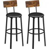 17 Stories Bar Stools, Set Of 2 PU Upholstered Breakfast Stools, 29.7 Inches Barstools With Back And Footrest, Simple As