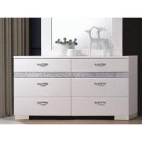 Rosdorf Park Dresser In White High Gloss With  6 Drawers And 2 Hidden Jewellery Drawer