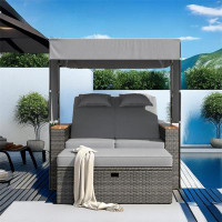 Hokku Designs Marleina Patio Sofa With Canopy And Adjustable Backrest, Storage Bench