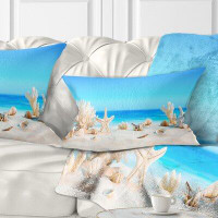East Urban Home Seashore Seashells on Tropical Beach Lumbar Pillow