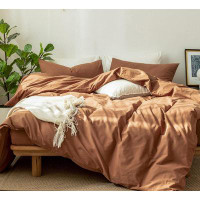 Latitude Run® Washed Cotton Linen Like Textured Breathable Durable Soft Comfy ,Dark Orange, King