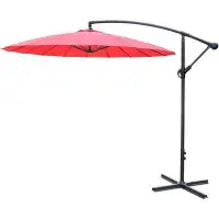 Arlmont & Co. Ft Red Offset Market Patio Umbrella With Easy Tilt: Perfect For Backyard, Poolside, Lawn, And Garden