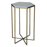 Everly Quinn Geometric Gold And White Marble Side Table