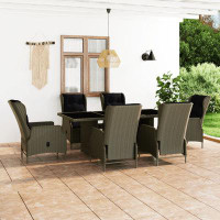 NYBusiness Vidaxl 7 Piece Patio Dining Set With Cushions Poly Rattan Light Grey
