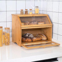 Loon Peak Double Layer Large Bread Box For Kitchen Counter, Wooden Large Capacity Bread Storage Bin (Natural Bamboo)