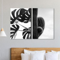Oliver Gal Tropical Desert, Monstera Cactus Plants Modern Black - 2 Piece Photograph Set on Wrapped Canvas