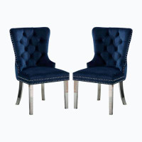 Wenty Set Of 2 Wingback Dining Chairs With Button Tufted Back In Black And Chrome