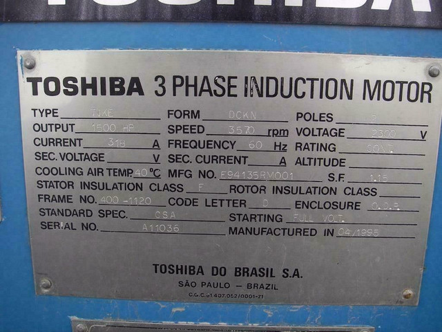 1500 HP Toshiba Electric Motor, 2300 Volts, 3750 RPM in Other Business & Industrial - Image 2
