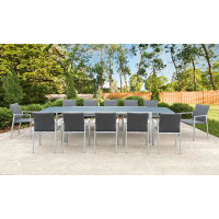 Hokku Designs Catera Light Grey 13-Piece Aluminum Outdoor Dining Set with Sling Set in Midnight Grey