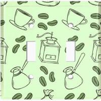 WorldAcc Metal Light Switch Plate Outlet Cover (Coffee Cup Beans Press Green - Double Toggle)