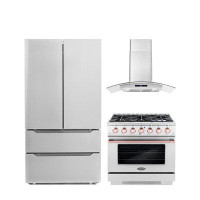 Cosmo Cosmo 3 Piece Kitchen Appliance Package with French Door Refrigerator , 36'' Gas Freestanding Range , and Wall Mou