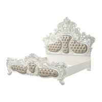 A&J Homes Studio Vanaheim Tufted Upholstered Bed in Beige and Antique White