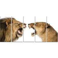 Made in Canada - Design Art 'Lion and Lioness Roaring' 5 Piece Graphic Art on Wrapped Canvas Set