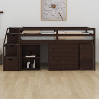 Latitude Run® Full Size Loft Bed With Writing Desk,Drawers Storage Stairs And Shelves