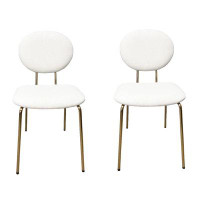 Everly Quinn Emy Stylish White Linen Upholstered Dining Chairs With Metal Gold Legs (Set Of 2)